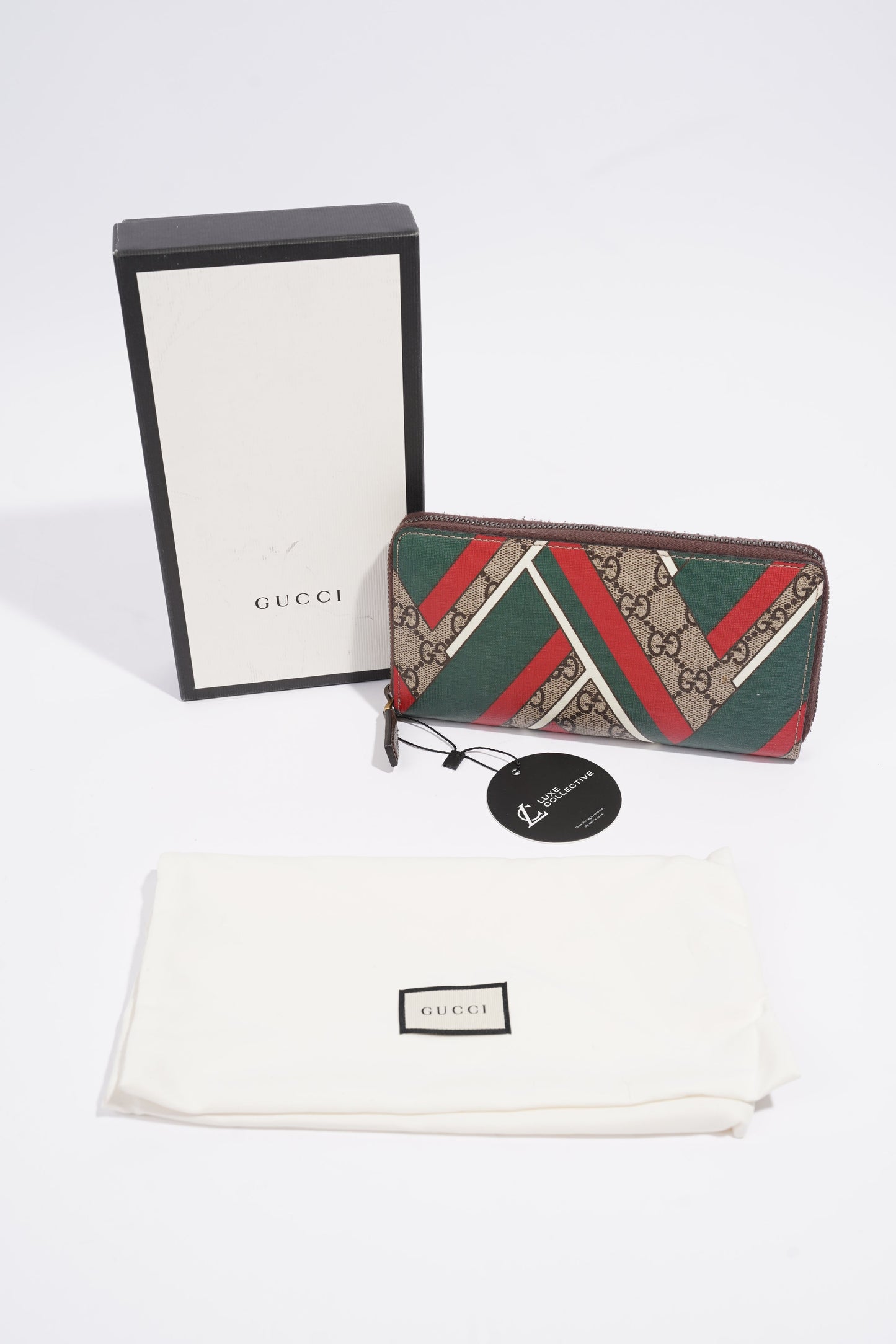 Gucci Red And Green Stripe Wallet GG Supreme Coated Canvas