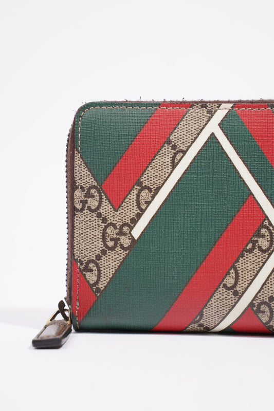 Gucci Red And Green Stripe Wallet GG Supreme Coated Canvas