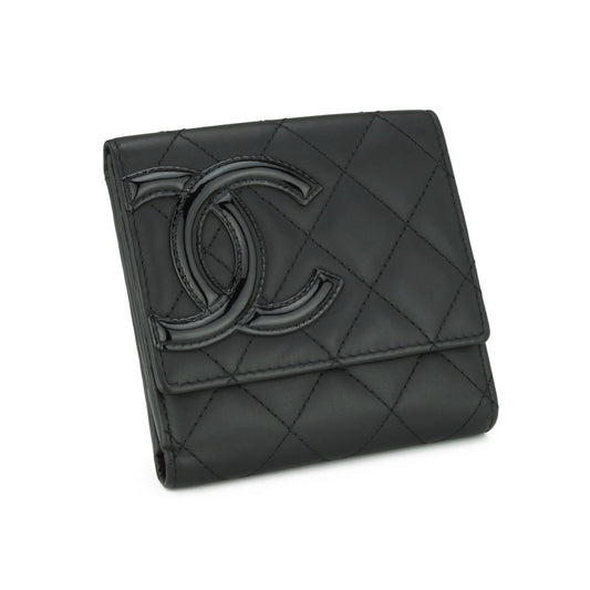 Chanel Quilted Trifold Cambon Small Flap Wallet Black Calfskin Silver Hardware 2016