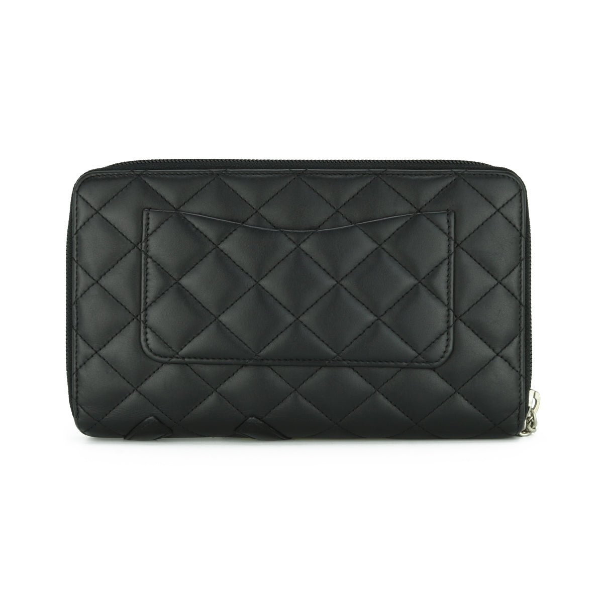 Chanel Quilted Cambon Long Zipped Wallet Black Calfskin Silver Hardware 2013