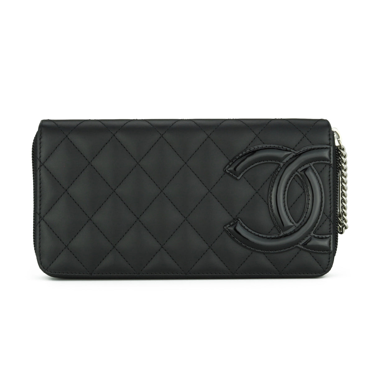 Chanel Quilted Cambon Long Zipped Wallet Black Calfskin Silver Hardware 2014