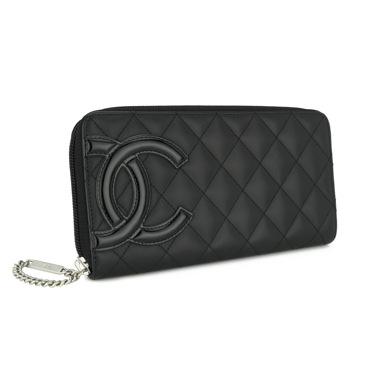 Chanel Quilted Cambon Long Zipped Wallet Black Calfskin Silver Hardware 2014