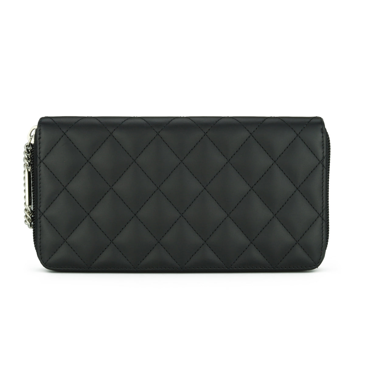 Chanel Quilted Cambon Long Zipped Wallet Black Calfskin Silver Hardware 2014