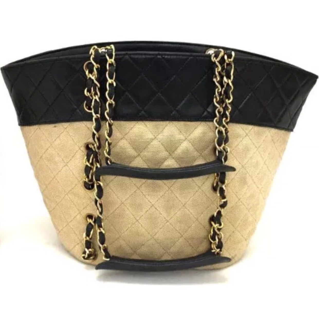 Chanel Canvas and Navy Leather Bucket Tote