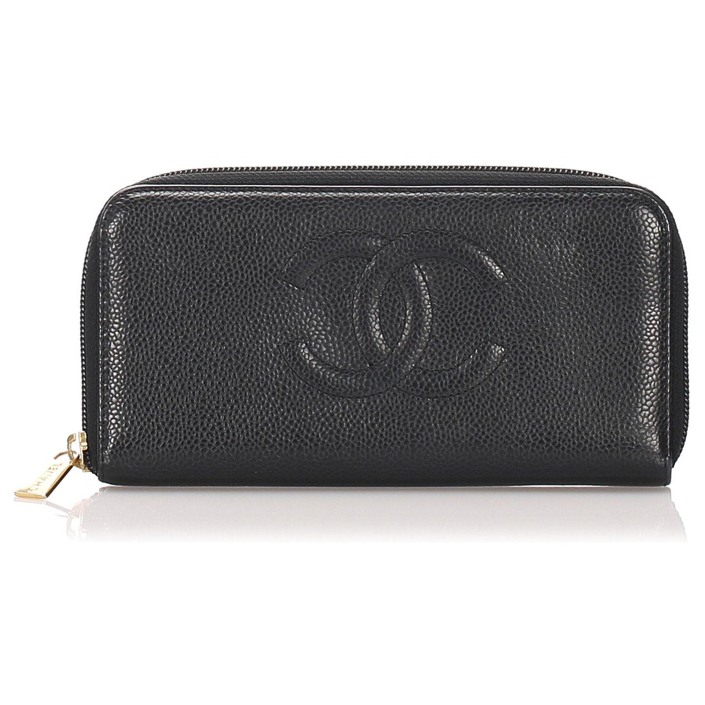 Chanel CC Caviar Leather Zip Around Wallet