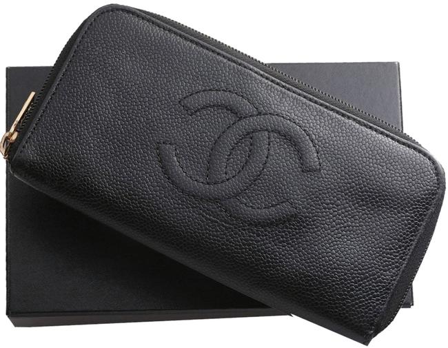 Chanel CC Caviar Leather Zip Around Wallet