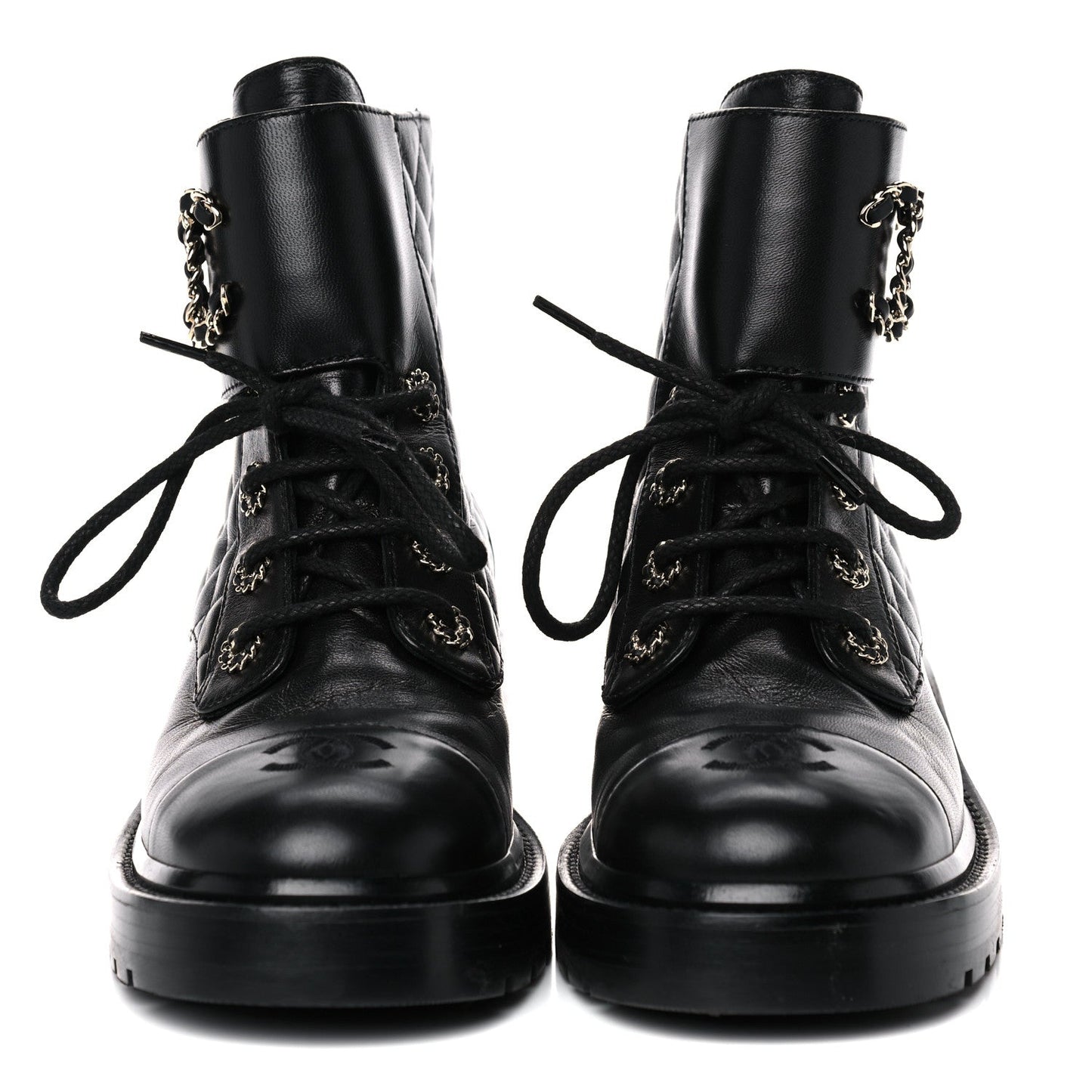 CHANEL QUILTED LAMBSKIN COMBAT BOOTS