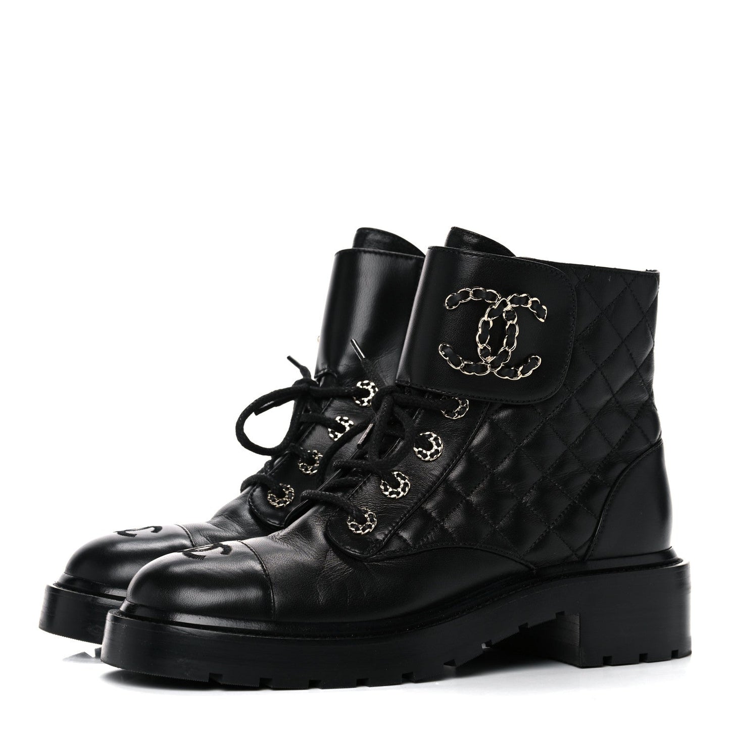 CHANEL QUILTED LAMBSKIN COMBAT BOOTS