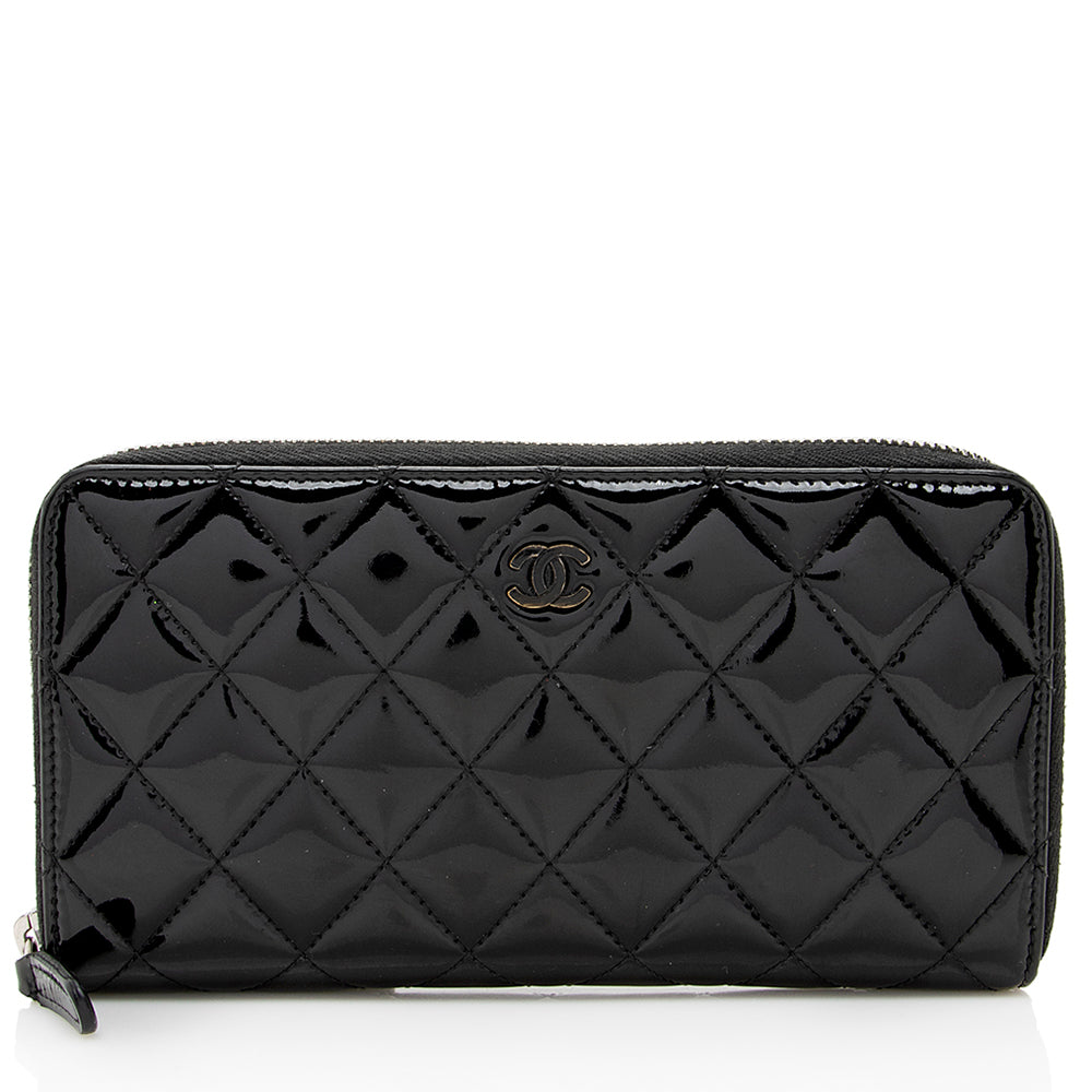 Chanel Patent Leather CC Zip Around Wallet (SHF-19124)