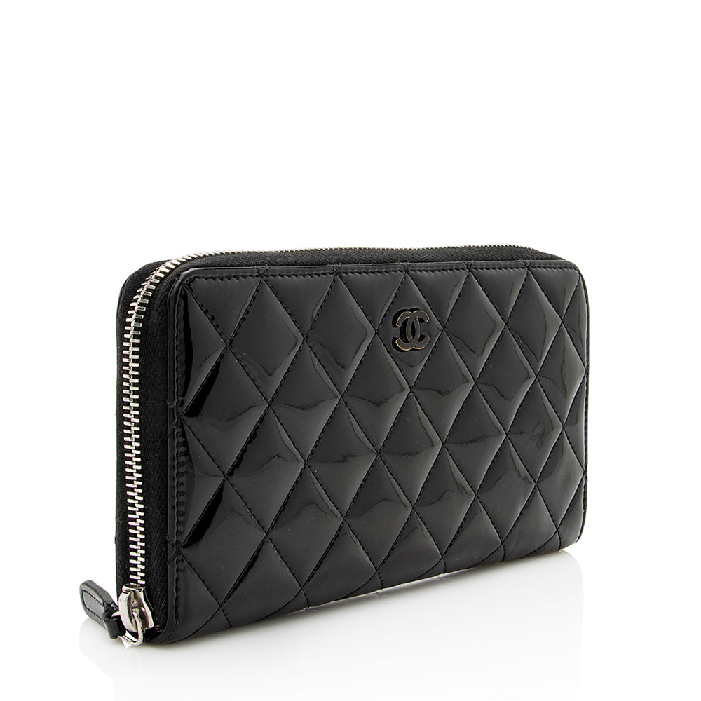 Chanel Patent Leather CC Zip Around Wallet (SHF-19124)