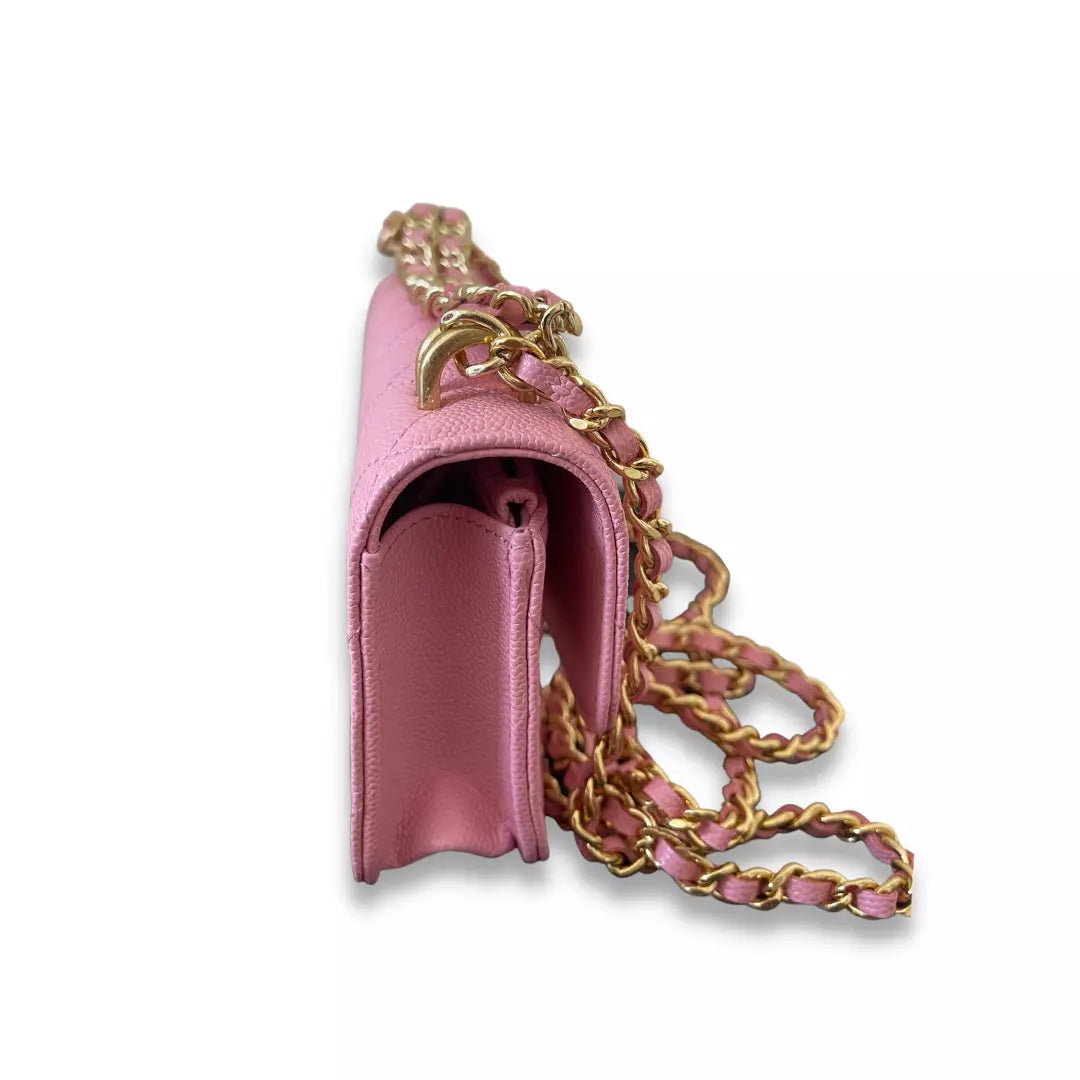 Chanel Pink Leather Wallet On Chain Bag