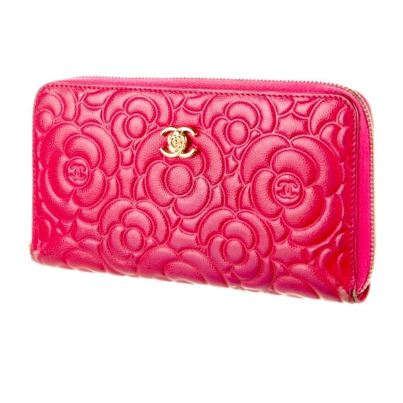 CHANEL CC CAMELLIA EMBOSSED LEATHER ZIPPY WALLET