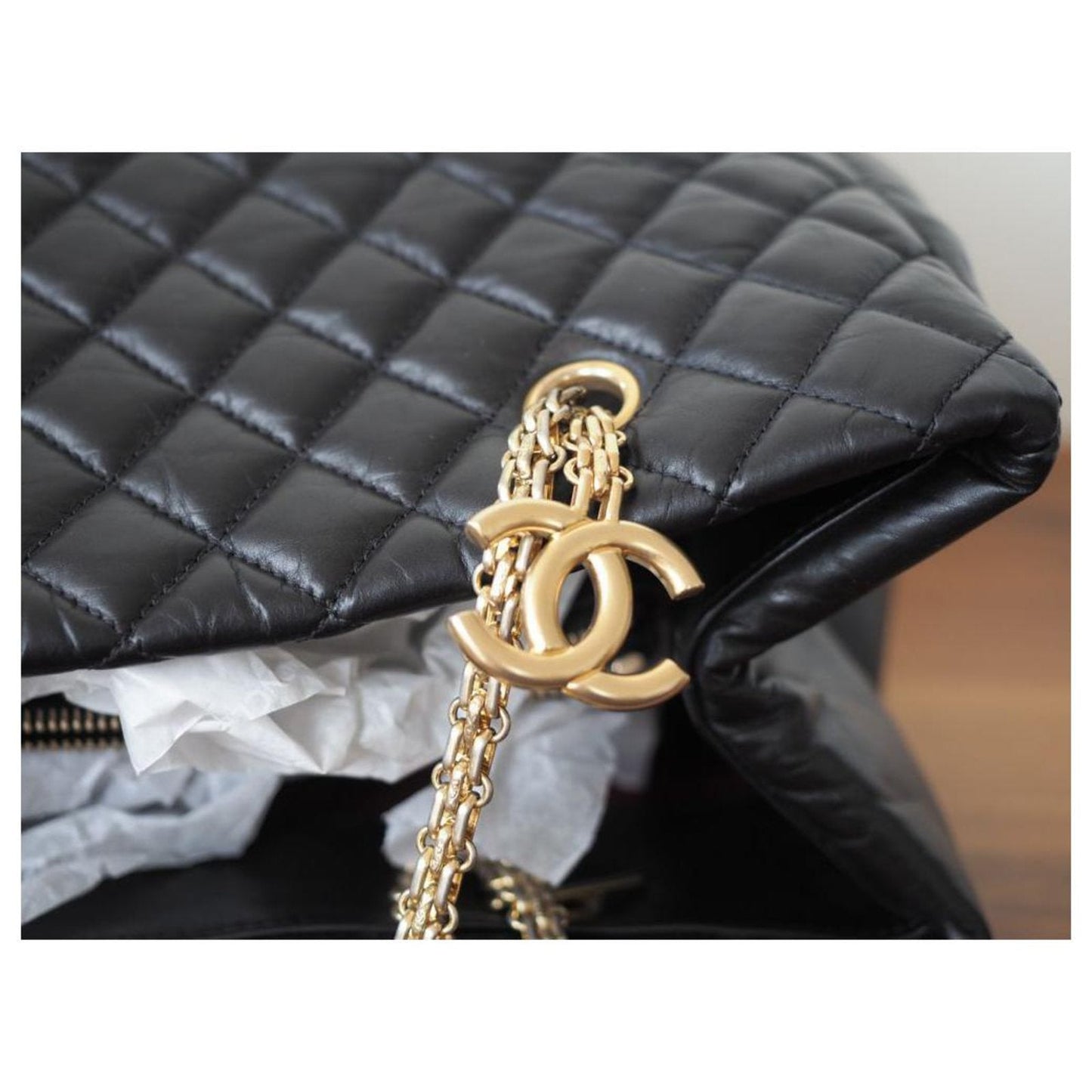 CHANEL Quilted Leather Black Tote