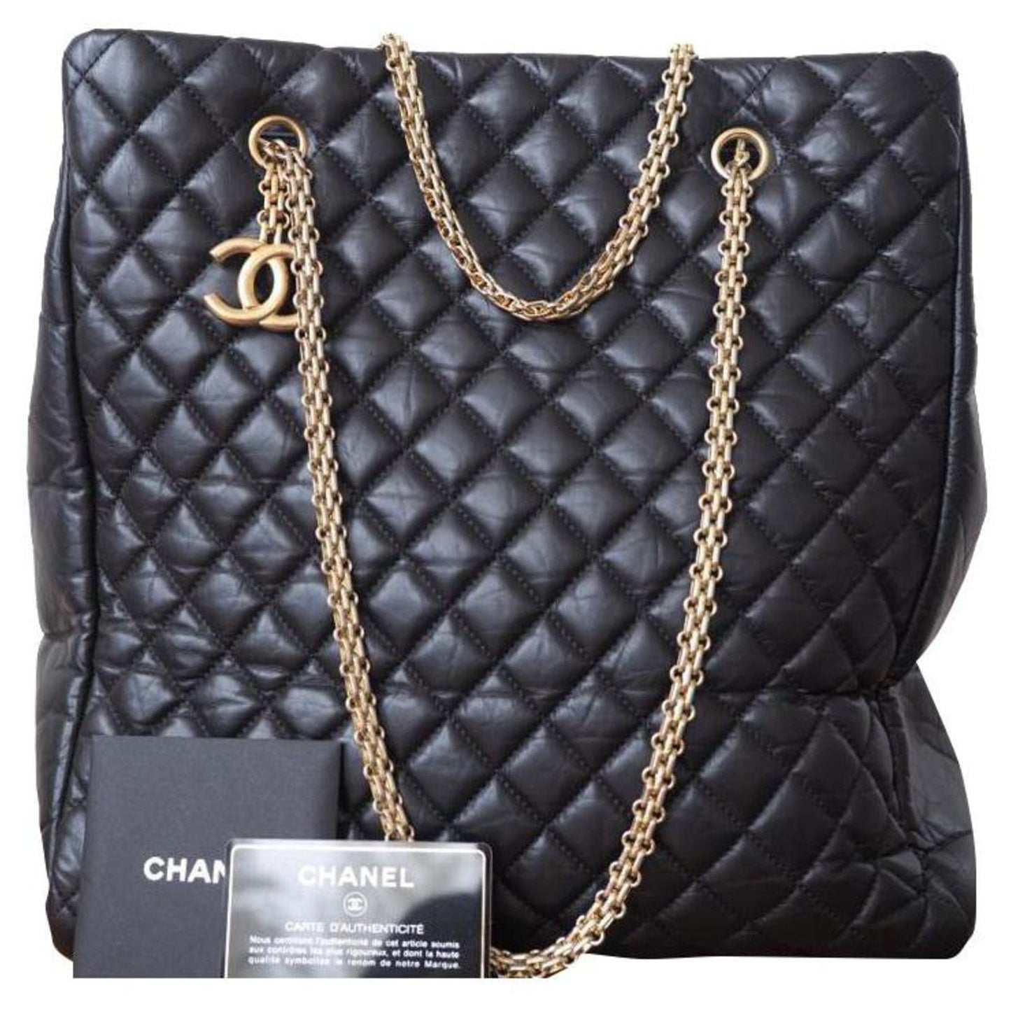 CHANEL Quilted Leather Black Tote