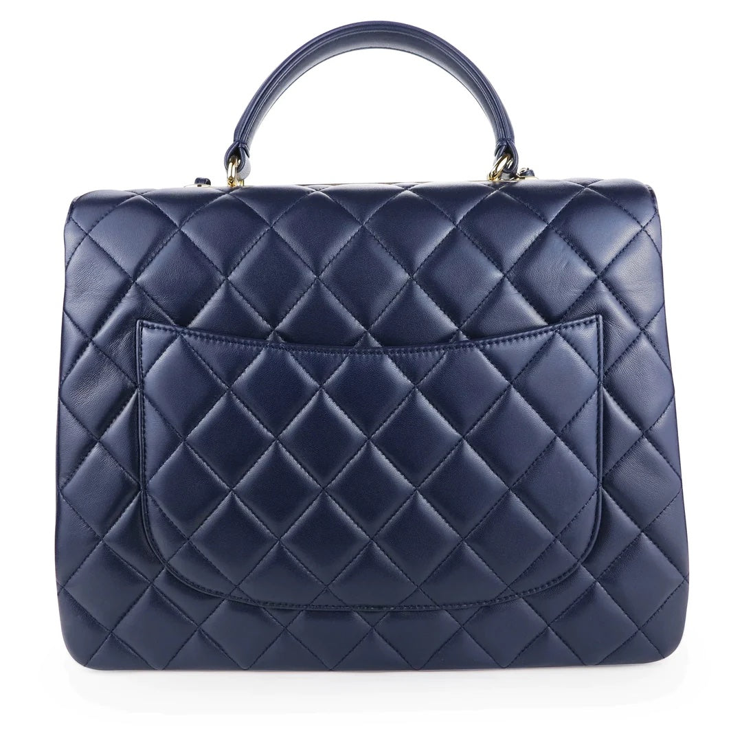 CHANEL QUILTED NAVY LAMBSKIN LEATHER TRENDY CC HANDLE FLAP BAG