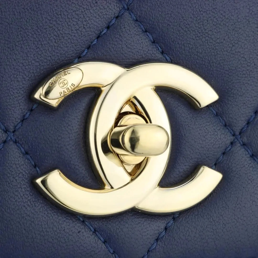 CHANEL QUILTED NAVY LAMBSKIN LEATHER TRENDY CC HANDLE FLAP BAG