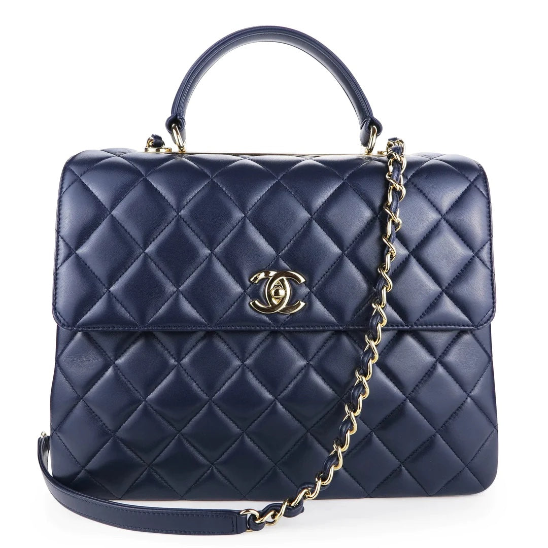 CHANEL QUILTED NAVY LAMBSKIN LEATHER TRENDY CC HANDLE FLAP BAG