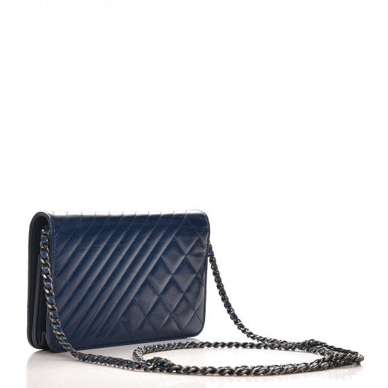 CHANEL Glazed Calfskin Quilted Coco Boy Wallet On Chain WOC