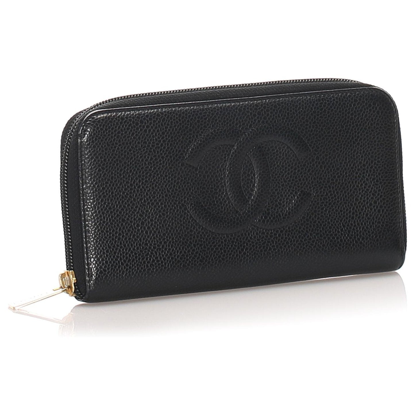 Chanel CC Caviar Leather Zip Around Wallet