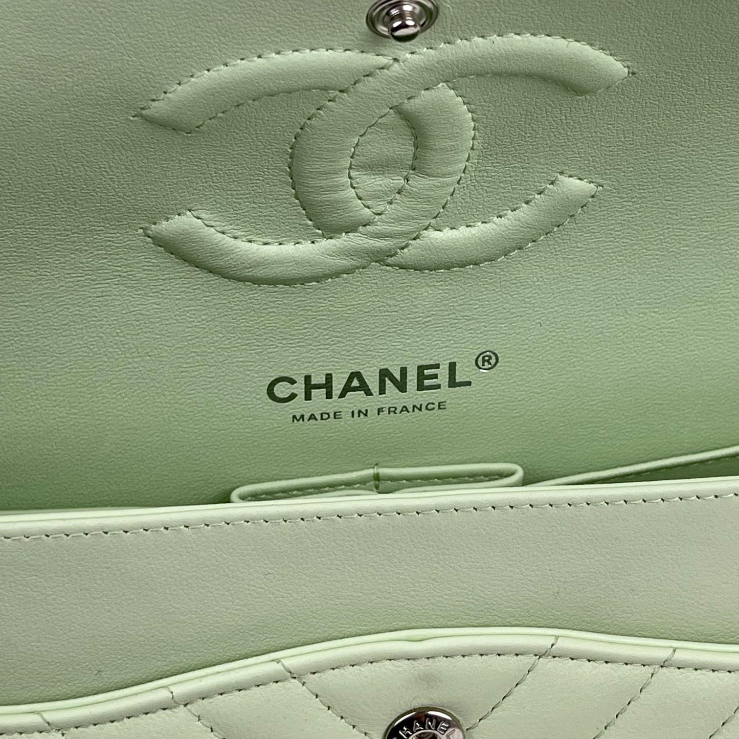 CHANEL Classic Medium Chevron Double Flap Bag - Light Green