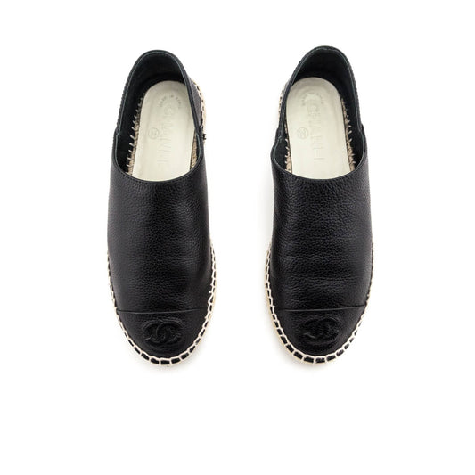 Chanel Black Leather CC Logo Espadrilles Size US 6 | EU 36