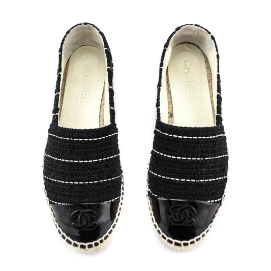 Chanel Black Tweed CC Cap Toe Espadrilles Size US 6 | EU 36