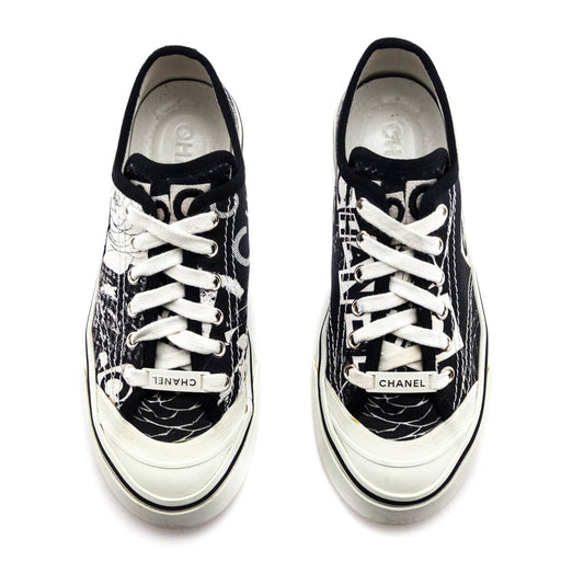 Chanel Black & White Canvas Printed Low Top Sneakers Size US 6.5 | EU 36.5