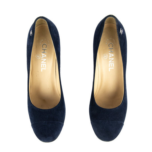 Chanel Blue Suede Block Heel Pumps Size US 7 | EU 37