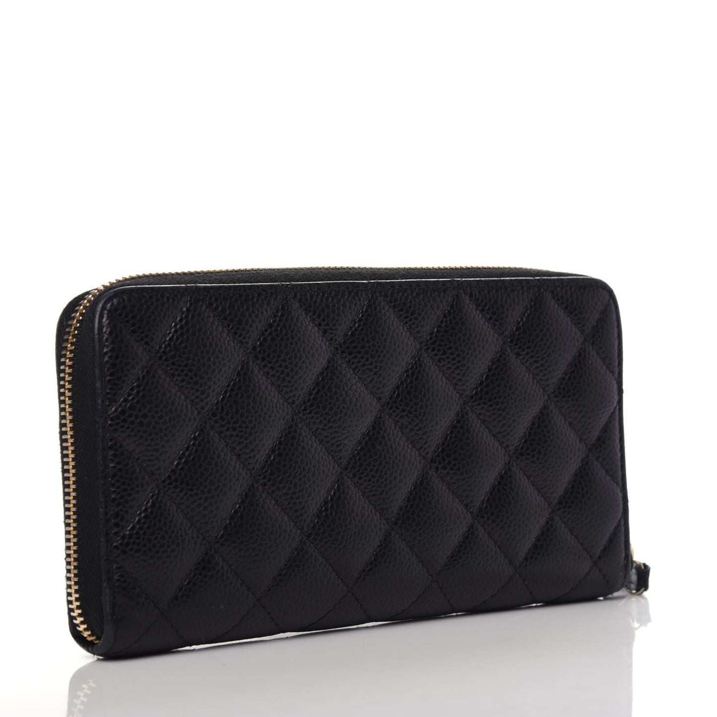 CHANEL QUILTED CAVIAR LARGE GUSSET ZIP AROUND WALLET