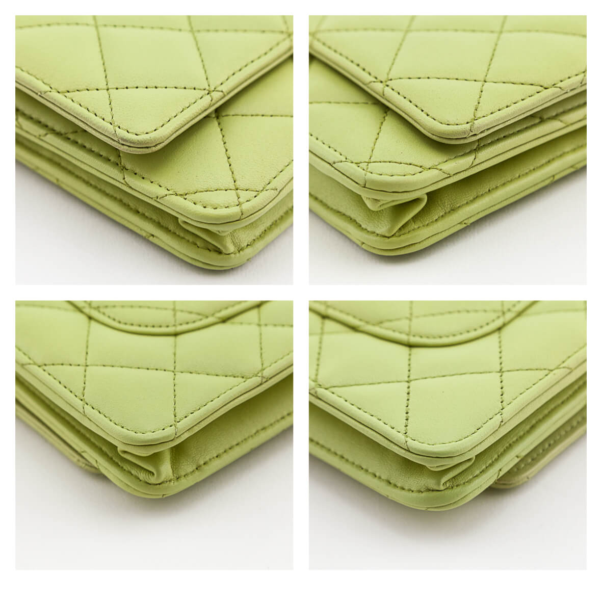 Chanel Pistachio Green Quilted Lambskin Classic Wallet On Chain