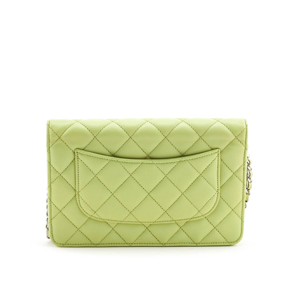 Chanel Pistachio Green Quilted Lambskin Classic Wallet On Chain