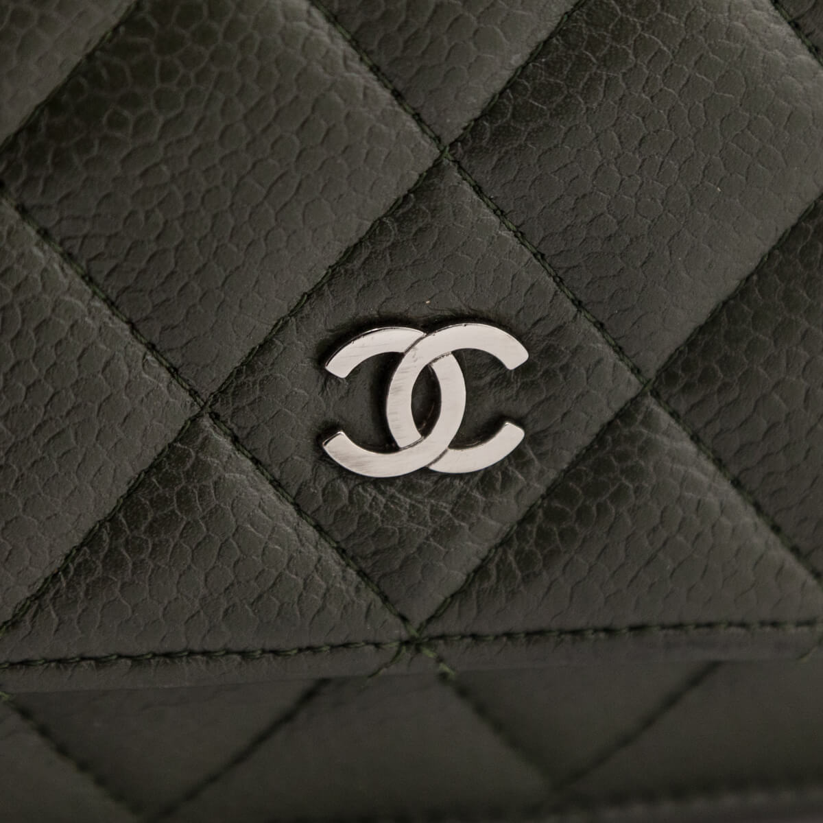 Chanel Khaki Vintage Quilted Caviar Wallet On Chain