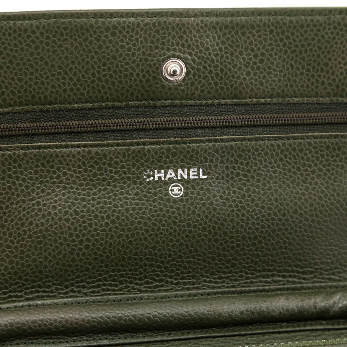 Chanel Khaki Vintage Quilted Caviar Wallet On Chain