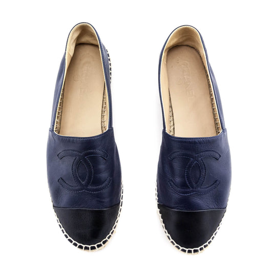 Chanel Navy & Black Cap Toe Espadrilles Size US 10 | EU 40