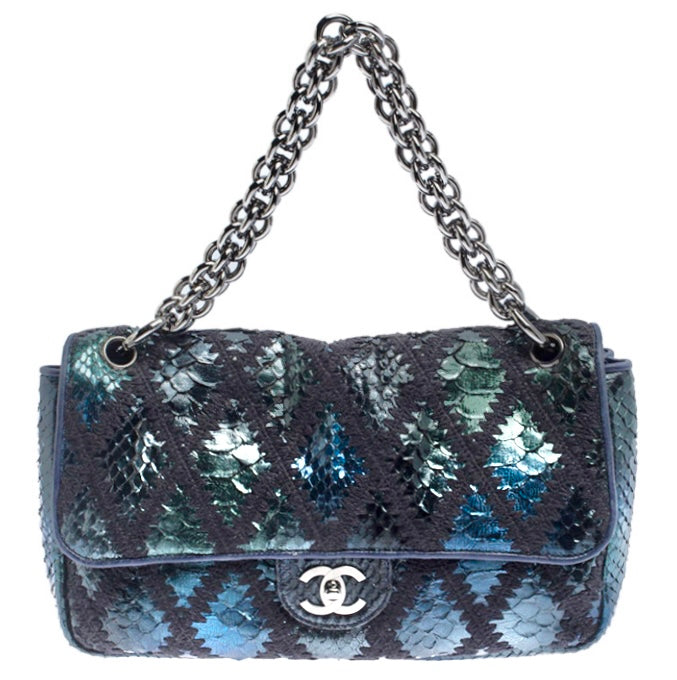 CHANEL PYTHON CROCHET JUMBO FLAP BAG