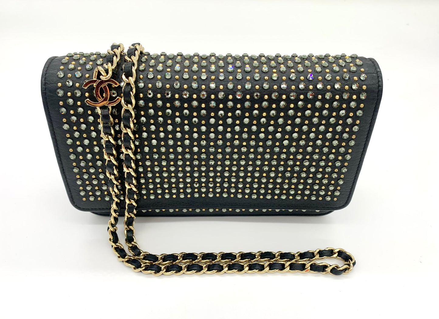 CHANEL CRYSTAL EMBELLISHED WALLET ON CHAIN