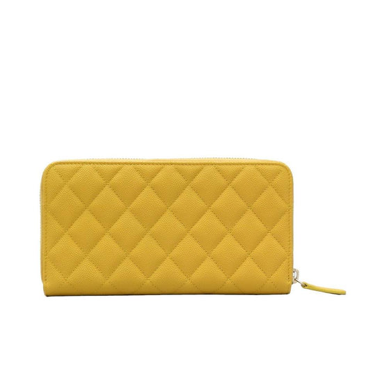 CHANEL CC QUILTED CAVIAR YELLOW ZIP AROUND WALLET