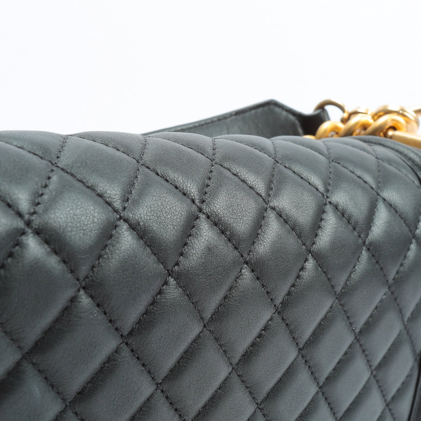 CHANEL Quilted Boy Bag w/Logo Handle Black