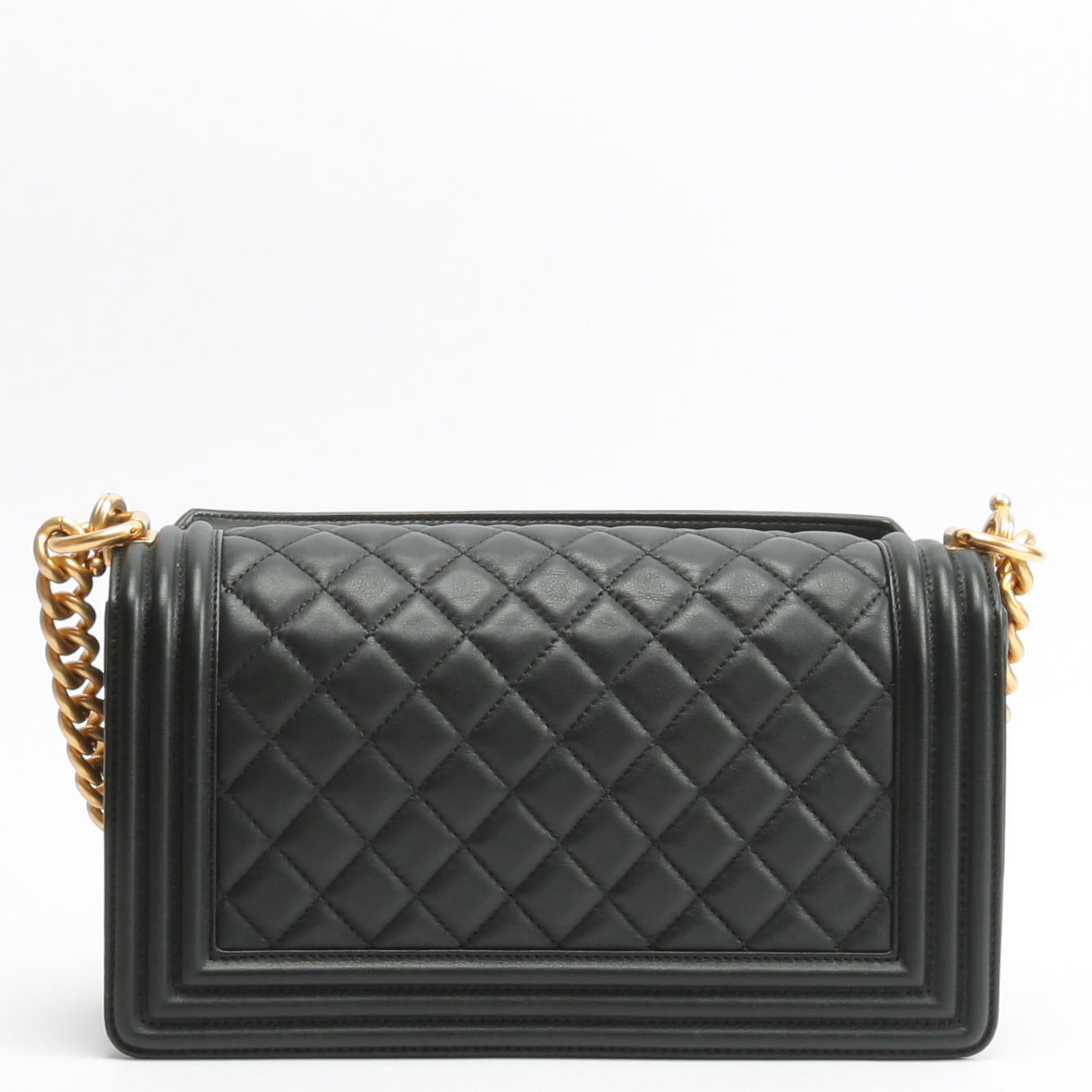 CHANEL Quilted Boy Bag w/Logo Handle Black