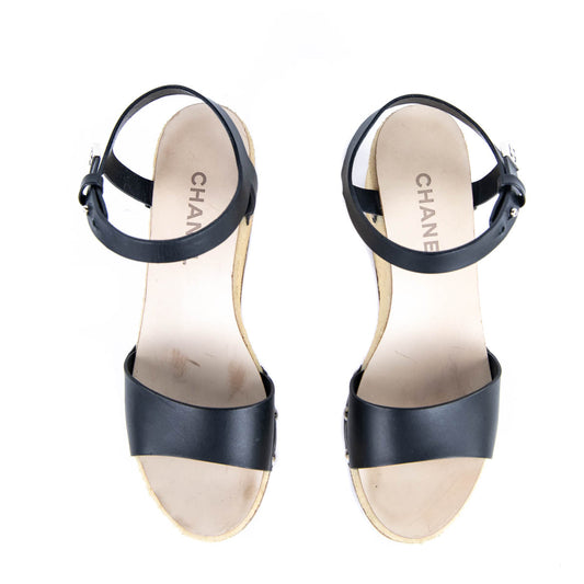 Chanel Black Leather Platform Sandals Size US 9 | EU 39