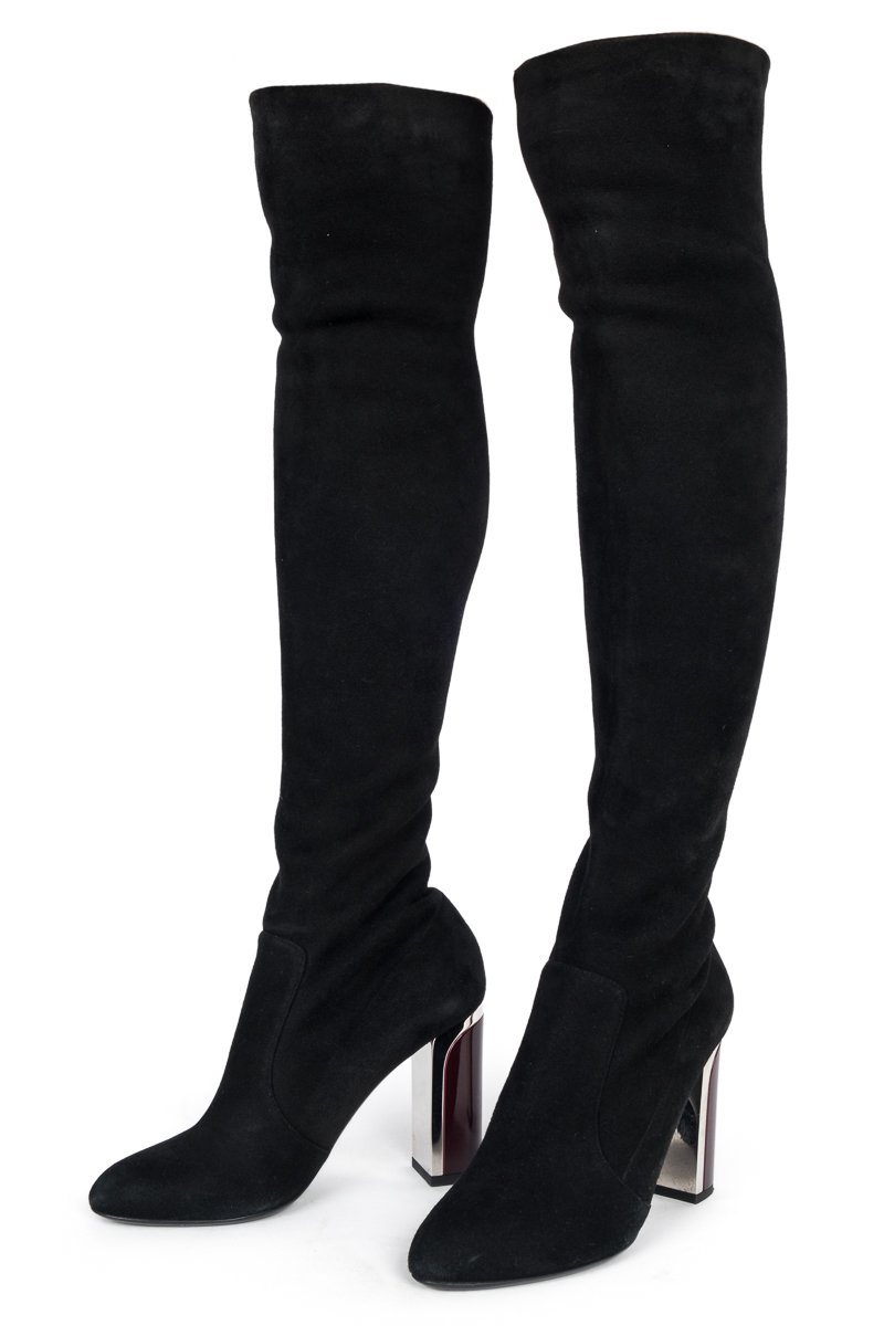 Christian Dior Black Suede Over the Knee Boots 37