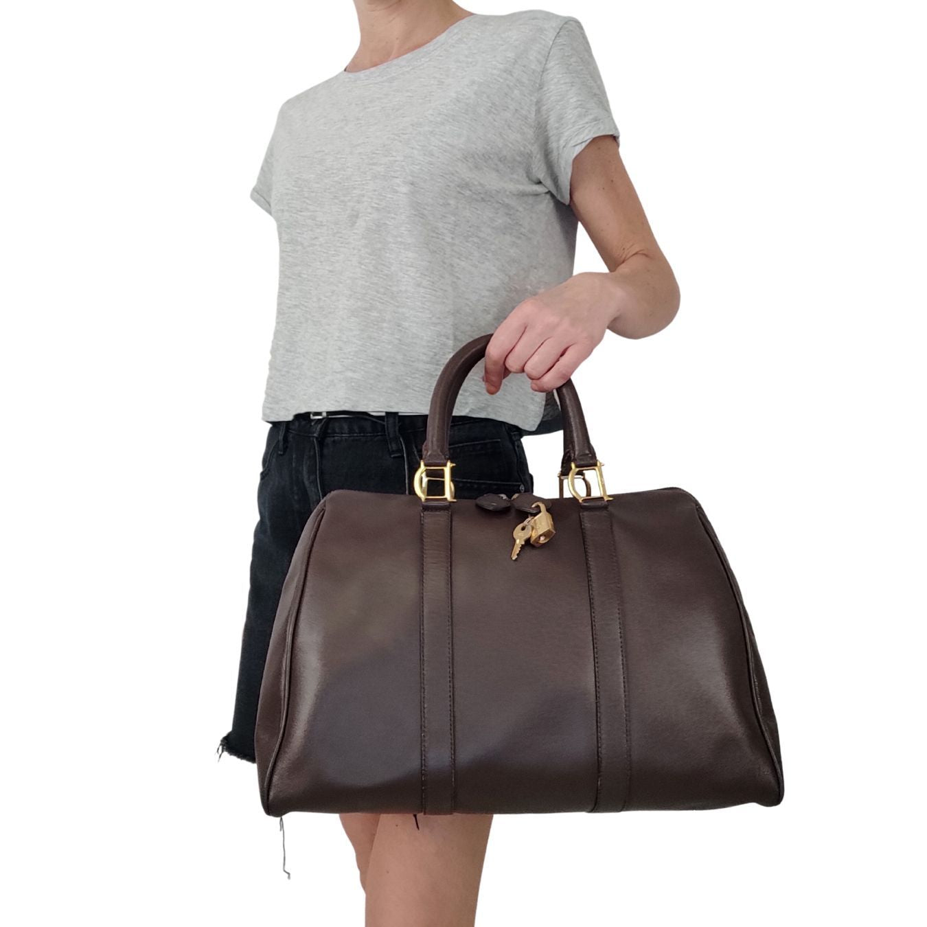 DIOR Christian Boston handbag in brown leather