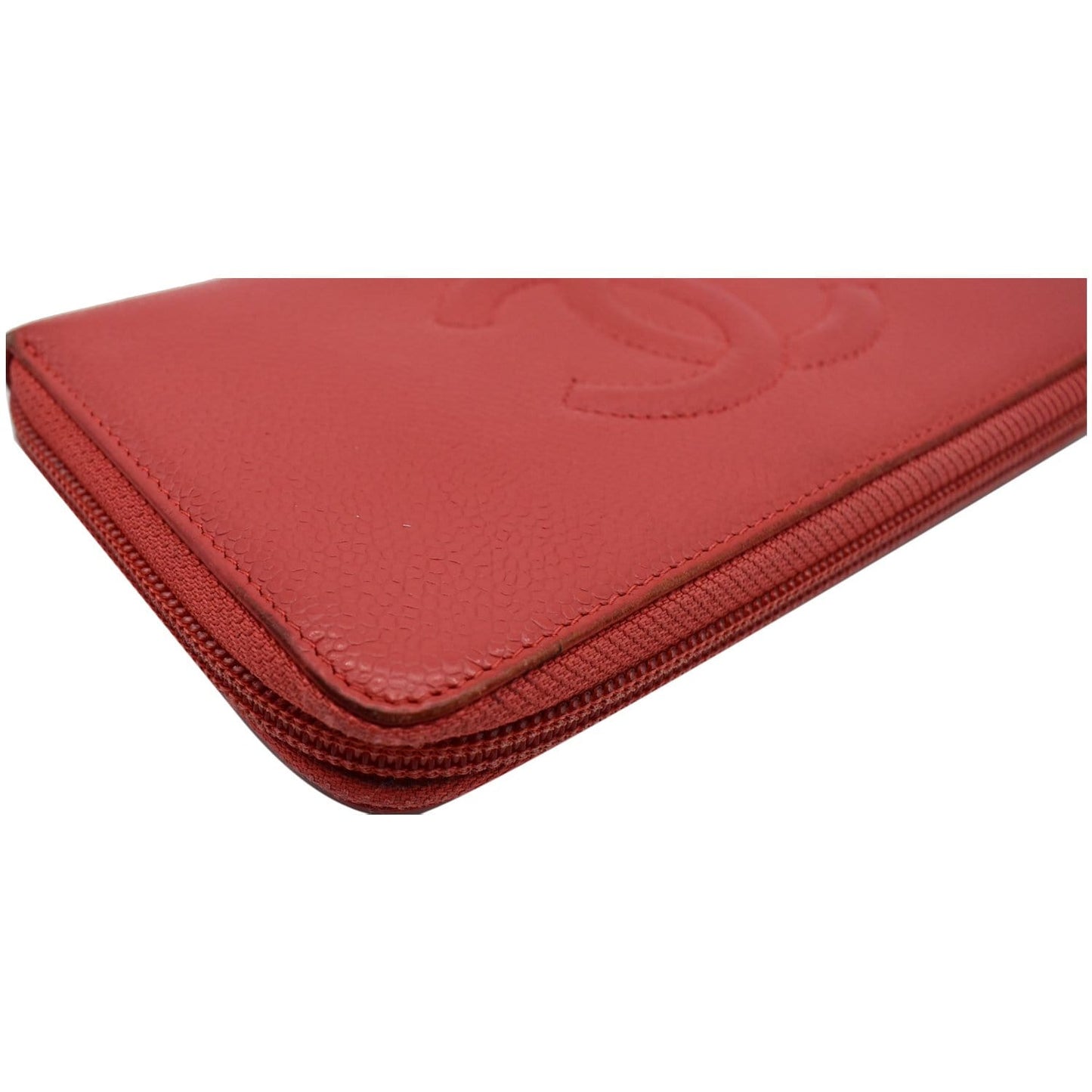 CHANEL CC Timeless Caviar Zip Around Wallet Red