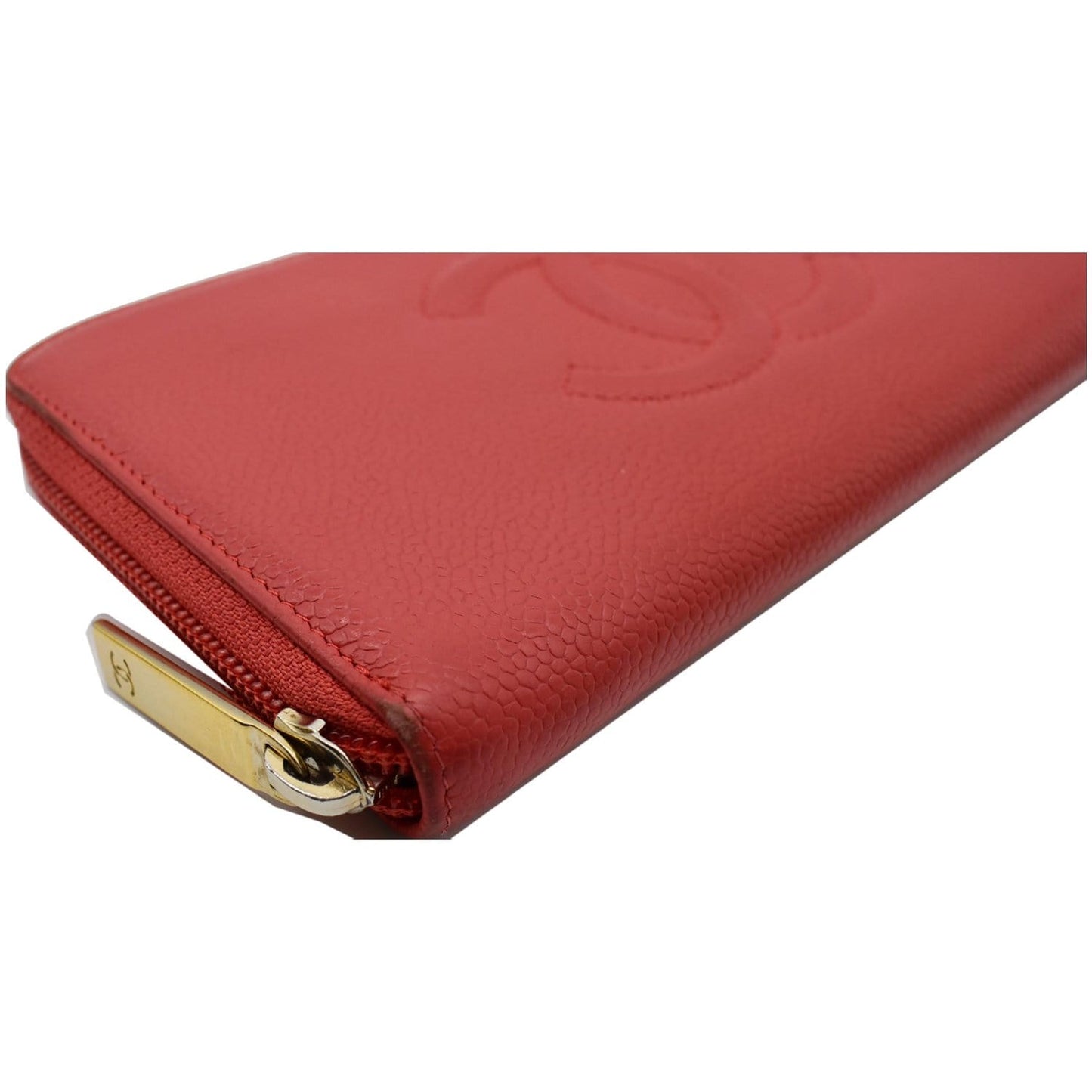 CHANEL CC Timeless Caviar Zip Around Wallet Red