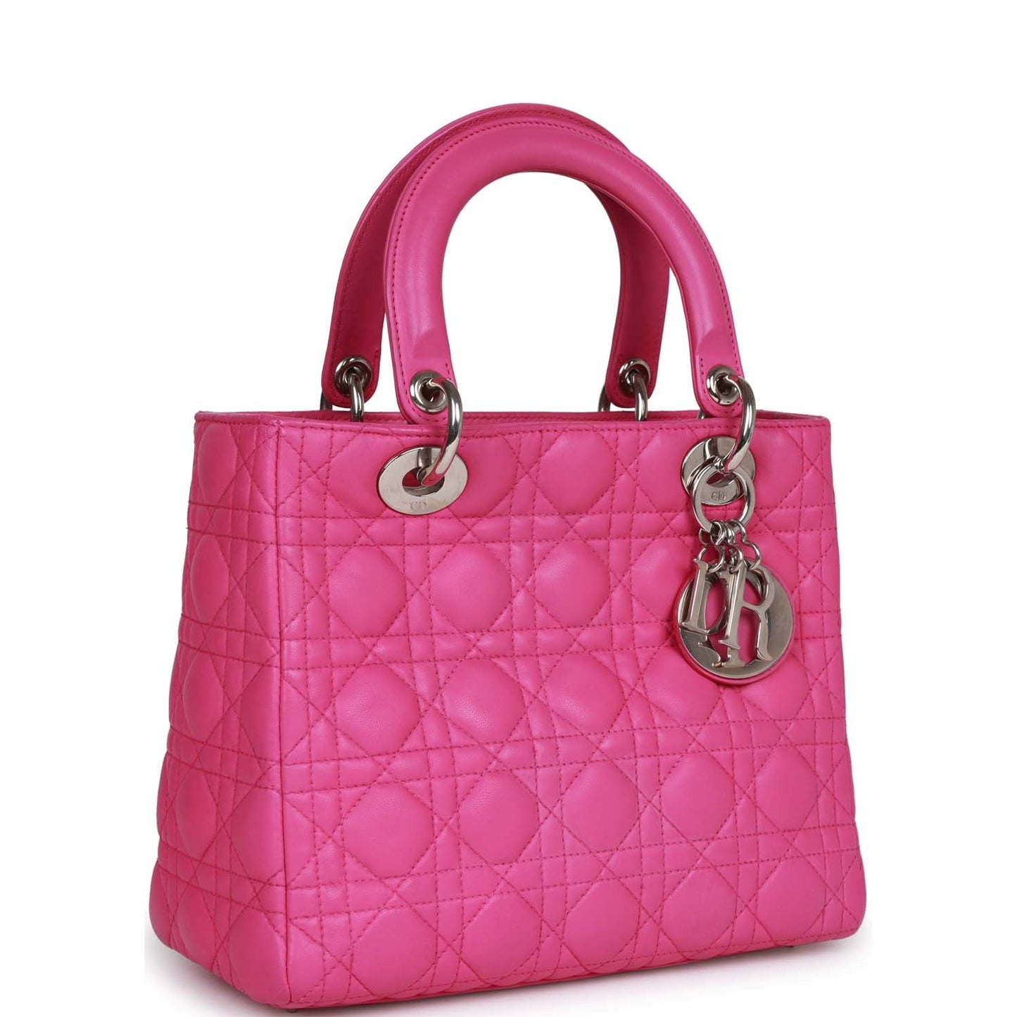 Pre-owned Christian Dior Medium Lady Dior Tote Fuchsia Lambskin Silver Hardware