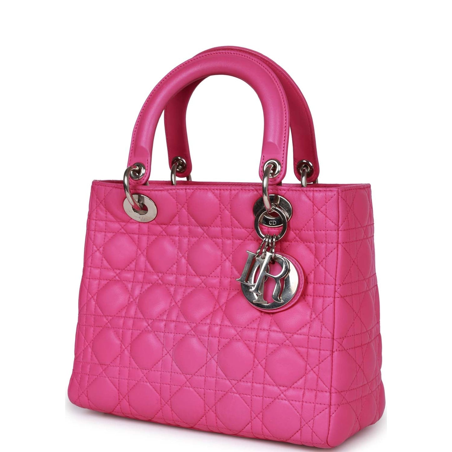 Pre-owned Christian Dior Medium Lady Dior Tote Fuchsia Lambskin Silver Hardware