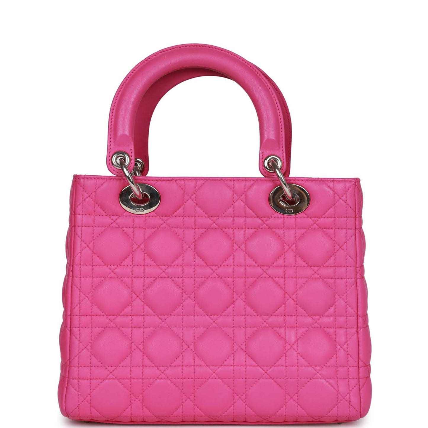 Pre-owned Christian Dior Medium Lady Dior Tote Fuchsia Lambskin Silver Hardware