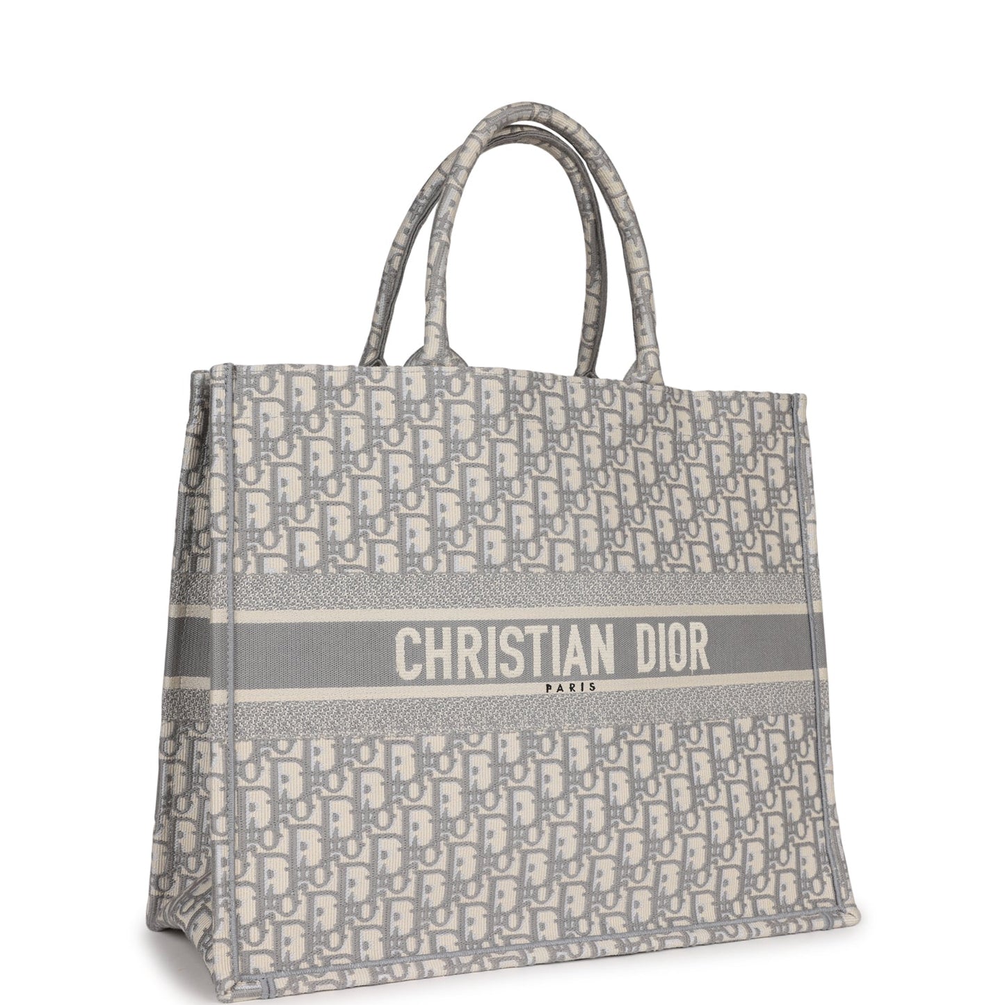 Pre-owned Dior Large Book Tote Grey and White Dior Oblique Embroidery Canvas