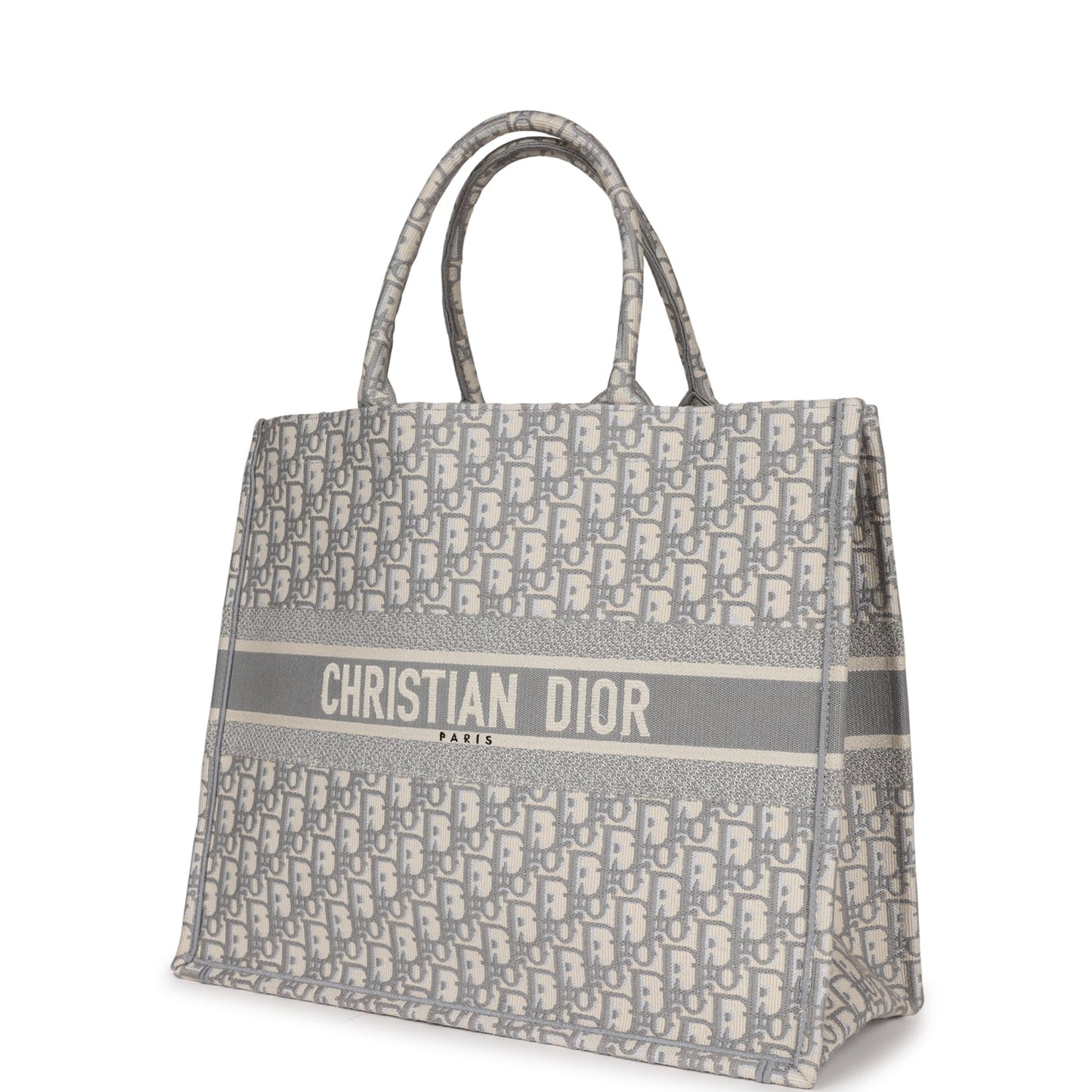 Pre-owned Dior Large Book Tote Grey and White Dior Oblique Embroidery Canvas