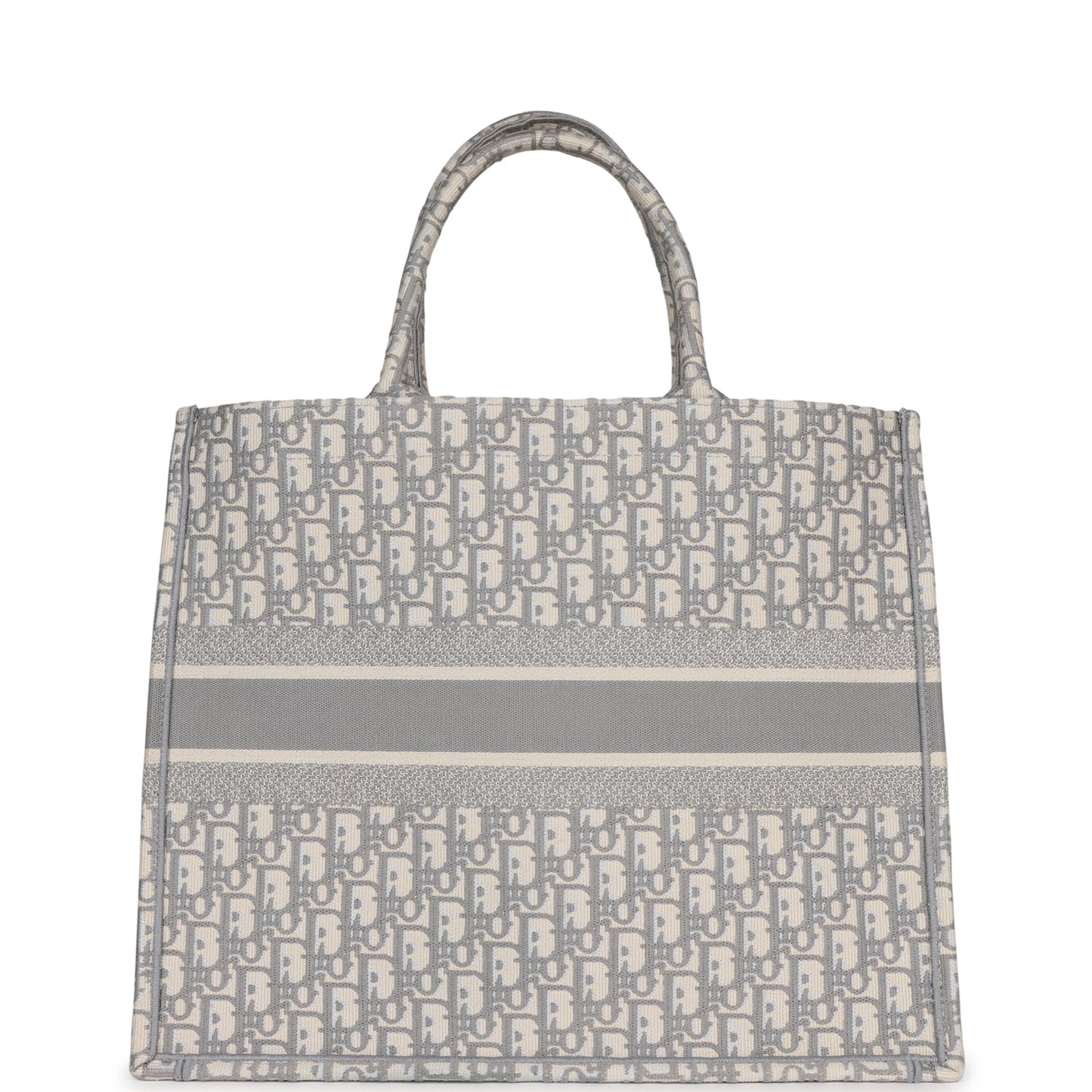 Pre-owned Dior Large Book Tote Grey and White Dior Oblique Embroidery Canvas